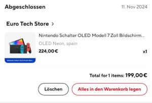 Kaufbeleg Nintendo Switch OLED für 199€